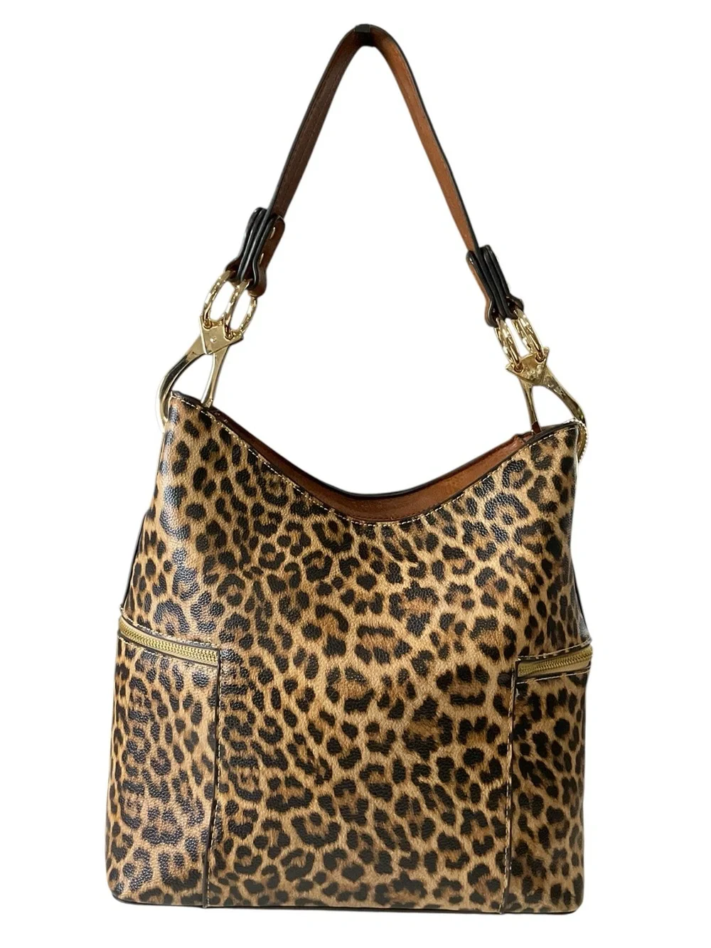 Jen & Co Leopard Print Hobo Bag with Tassel Zips - Brown